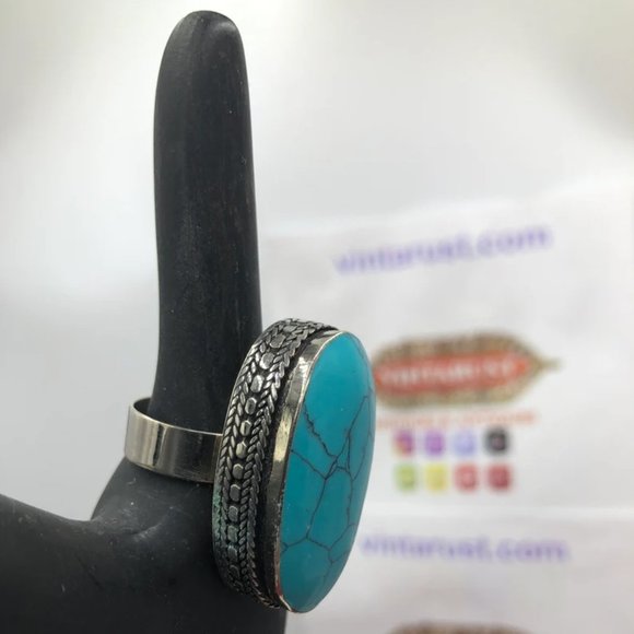 Ethnic Turquoise Stone Ring, Handmade Tribal Statement Ring, Stone Ring, Gift - Picture 5 of 5